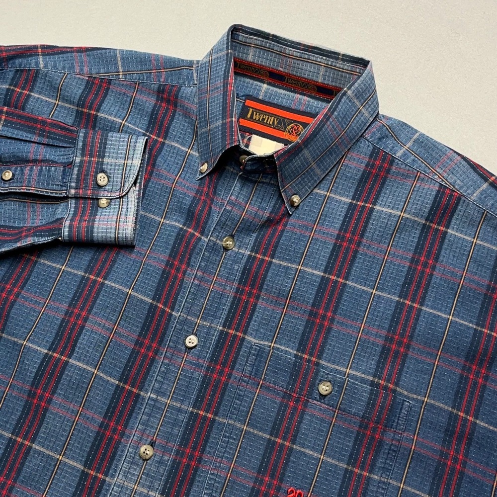 VTG Wragler TWENTY‎ X Plaid Long Sleeve Button Down Shirt Men's Blue Red Casual